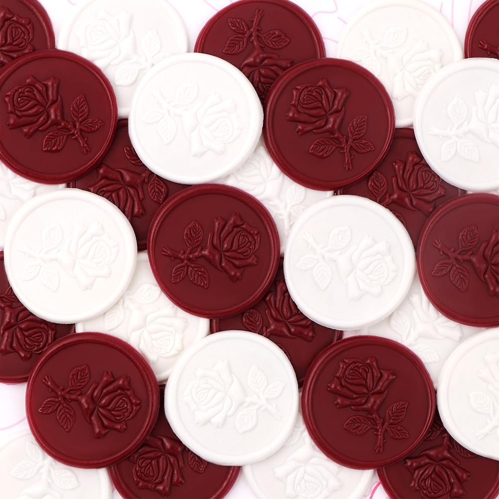 50Pcs Rose Wax Seal Stickers, Round Roses Seal for Envelope, Easy To Use and Good Adhesion Envelope Stickers, Wedding Invitation