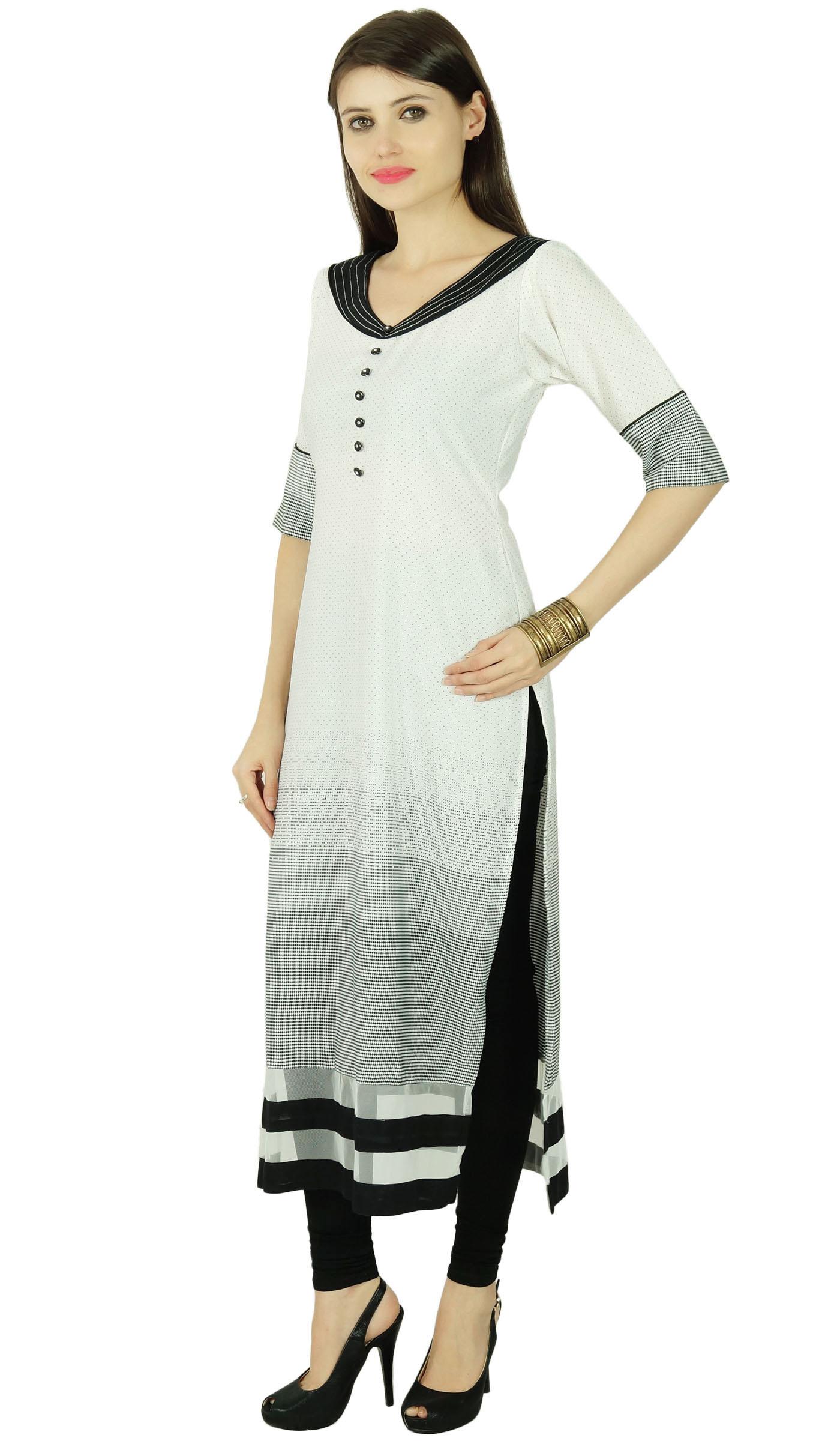 

Phagun Этническая дизайнерская повседневная женская туника Kurti Bollywood в горошек из полиэстера 14 белый