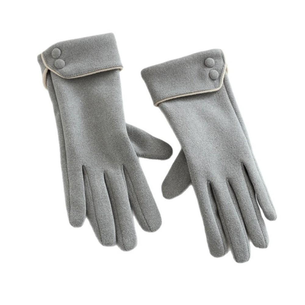 Fleece Winter Gloves Button Cycling Mittens Retro Women Gloves  Gift
