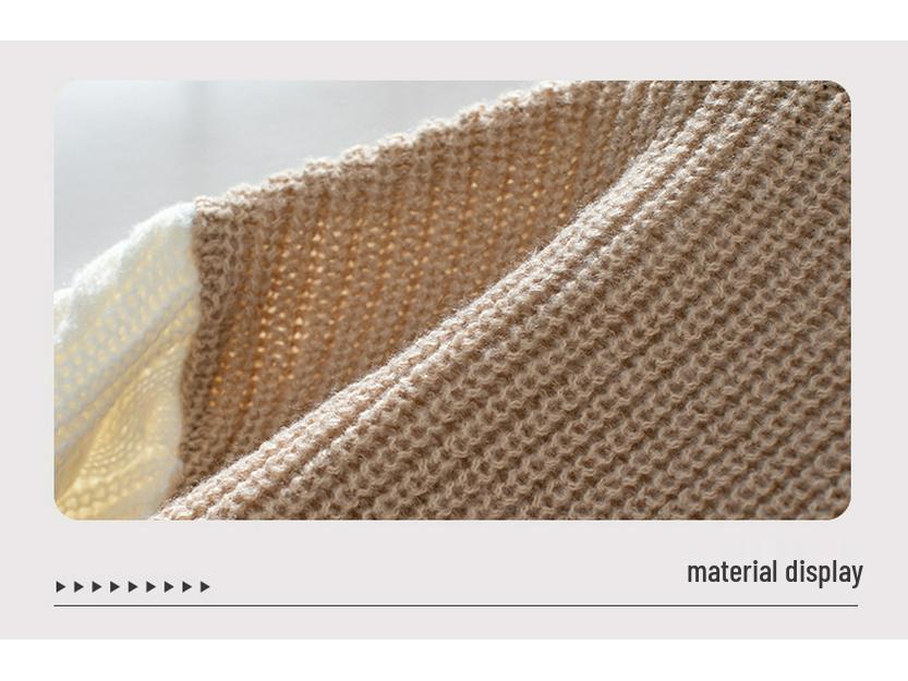 Color Block Cable Knit Crew Neck Pullover Sweater - Women's Autumn/Winter Loose Fit Knitwear