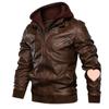 Men's Trendy Hooded PU Leather Jacket - Removable Hat, Plus Size, Casual Motorcycle Outerwear for All Ages