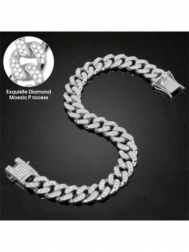 Single Hip Hop Cuban Link Pet Collar, Alloy Dog Necklace Inlaid with Faux Diamonds, Stylish Daily Pet Accessory