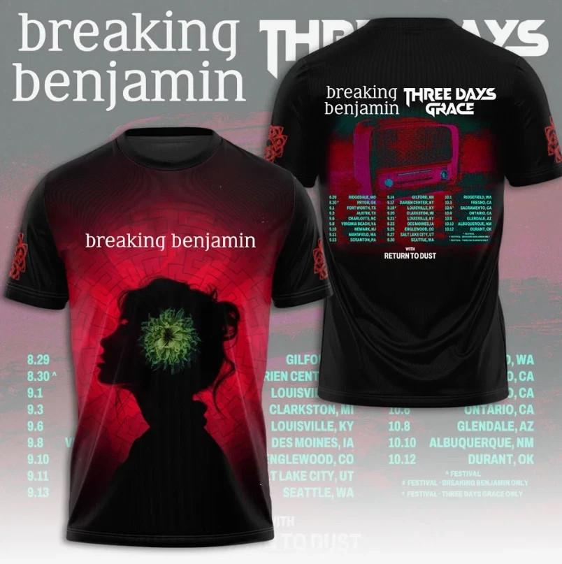 Breaking Benjamin Three Days Grace 2026 Tour 3D T-Shirt S