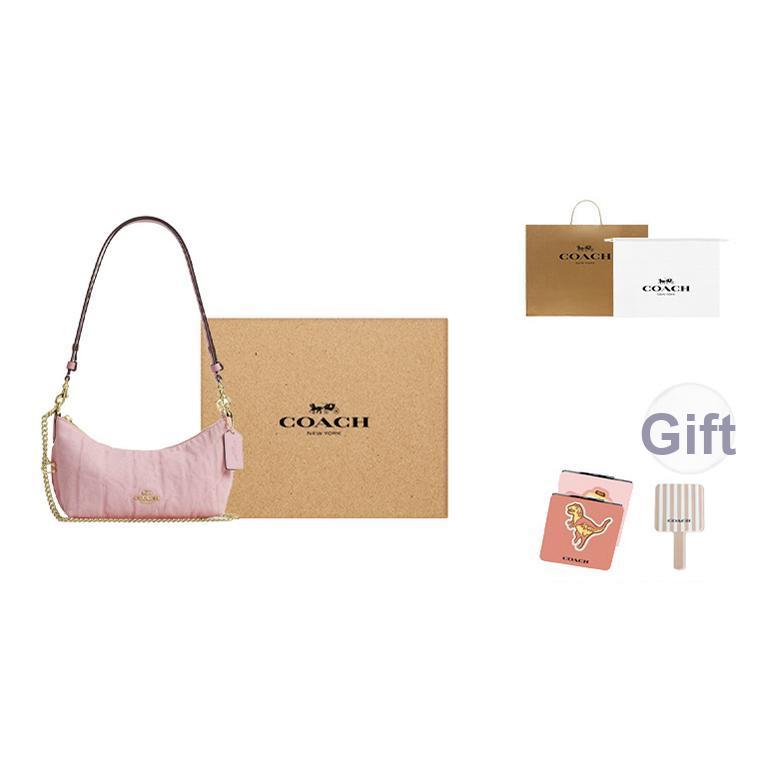 Coach Caitlin 24 Quilted Detail Top Zip Closure Fabric And Leather Shoulder Bag Medium Women shoulder bag Light-Pink CEQ62-IMNH1