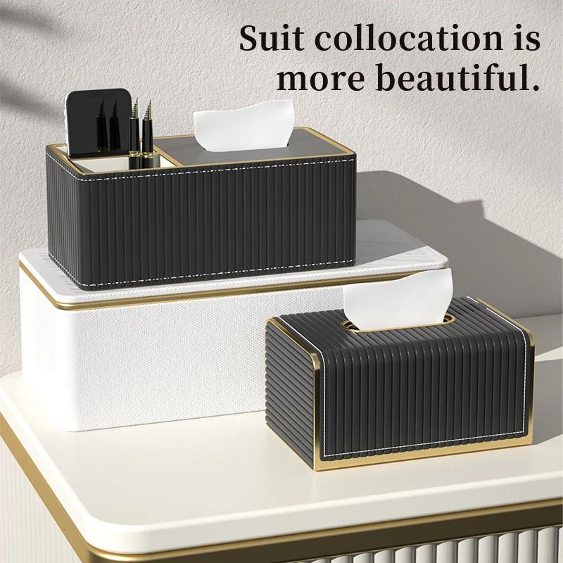 Light Luxury Tissue Box CoverPU Leather Rectangular Tissue Box Holder Organizer for Bathroom Vanity Countertop HomeelOff