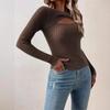 Women Elegant All-Season Ribbed Knit Sweater – Comfortable Crew Neck with Chic Cut-Out Detail, High-Stretch Polyester