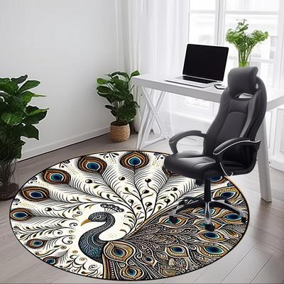 1pc Peacock Feather Office Round Area Rug, Under Office Chairs Bedroom Living Room Home Decor, Room Deco, Available In Various Sizes