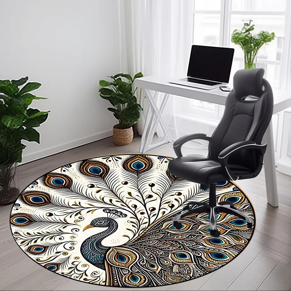 1 Stück Pfauenfeder Büro Runder Teppich, Unter Bürostühlen Schlafzimmer Wohnzimmer Heimdekoration, Raumdeko, In Verschiedenen Größen Erhältlich