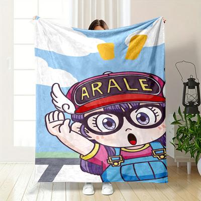 Character Wearing a Winged Cap Labeled "ARALE" Against a Blue Sky Background. for All Seasons Blanket Lunch Break Throw Gift