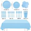 Solid Color Tableware Set: Light Blue Plates, Cups, Napkins & Tablecloth - Disposable Party Supplies