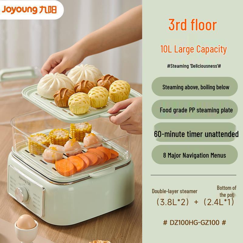 

Многофункциональная электрическая пароварка Joyoung: Прозрачный, Многослойный, Автоматическое отключение питания, Легко чистить.