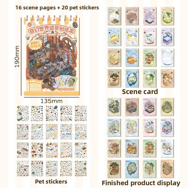 37pcs Per Pack Fantasy World Series Scenery Sticker Book Cartoon 3D Pop-Up Journal Scenes: DIY Decorative Stickers for Kids