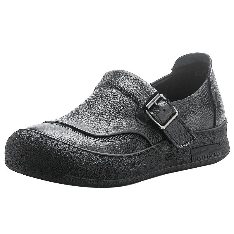 Dámské retro boty z hovězí kůže s kulatou špičkou a měkkou podrážkou - Všestranný styl pro jaro 2025