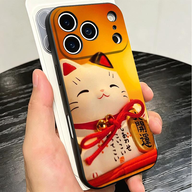 Lucky Cat Maneki Neko Japanese Soft Phone Case for iPhone 16 16E 17 Air 15 Pro Max 14 Plus 13 Mini 11 12 7 Black Cover Back Shel