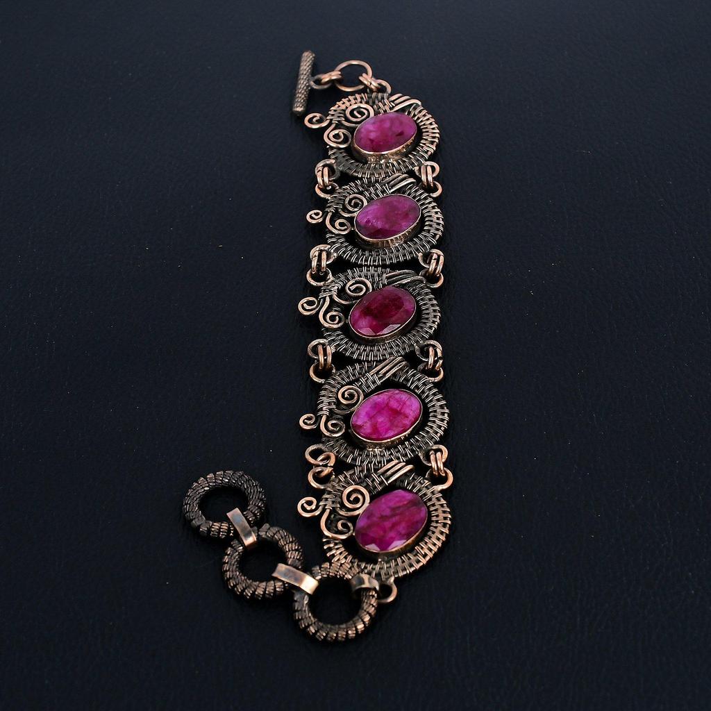 Ruby Bracelet Gemstone Jewelry, 999 Copper Wire Wrapped Bracelet, Adjustable Handmade Beautiful Jewelry Chain Bracelet