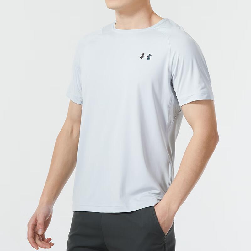 Under Armour Solid RUSH Technology Running Training Quick-Dry Cool Breathable Crew Neck Sports Short Sleeve T-Shirt Men Tops White 1383700-014