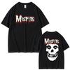 Horror Punk Misfits Skull Rock Double Sided Print T Shirt Unisex Gothic Vintage Oversized Tshirts Male Cotton Short Sleeve Tshirt