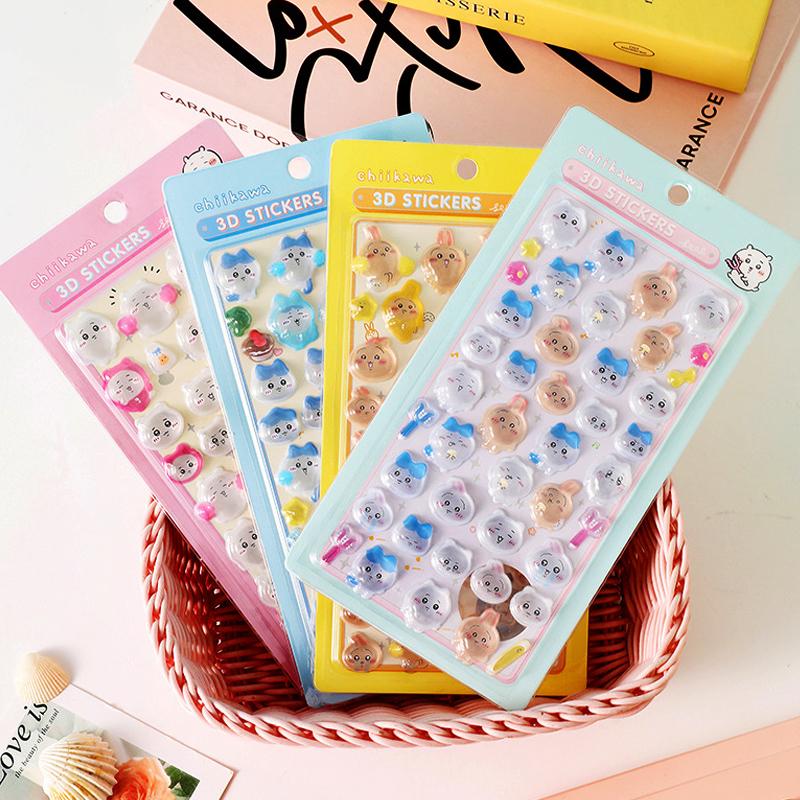 Chiikawa 3D Crystal Stickers Usagi Stereoscopic Adhesive Decal Glitter Transparent Sticker Diy Scrapbook Laptop Phone Decorative