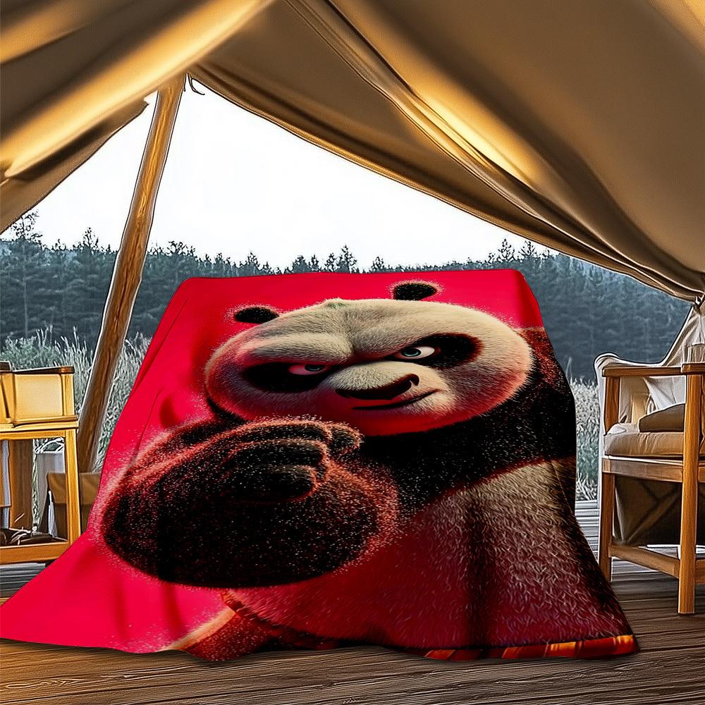 1 szt. Koc flanelowy Kung Fu Panda na zewnątrz, Miękki,