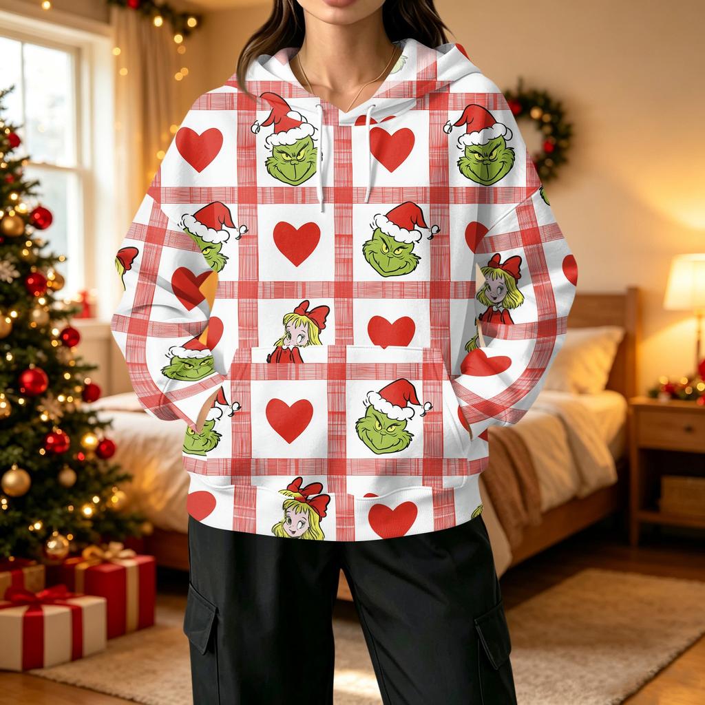 Women's Casual Christmas Print Pullover Hoodie with and Pockets