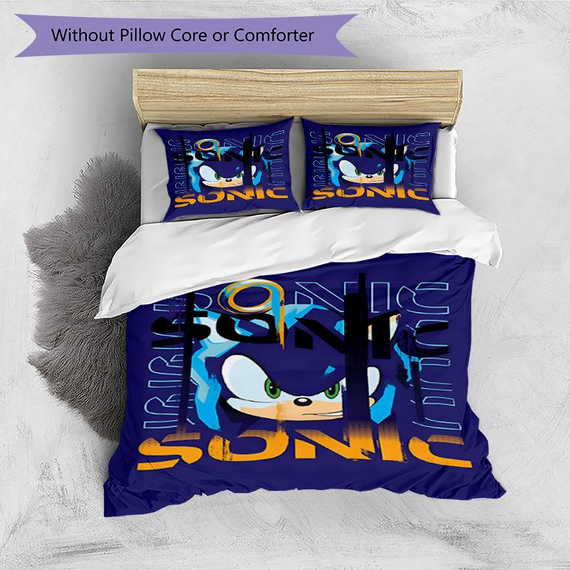 3pcs Duvet Cover Set (1*Duvet Cover + 2*Pillowcase, Without Core), Sonic Print Bedding Set, Bedroom Decor, All‑Season, Birthday Gift