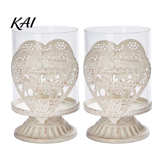 Holiday Gift for Her 2Pcs Christmas Hollow Metal Candle Holder, Vintage Tabletop Tealight Lantern, Xmas Glass Lamp Elk, Tree, Star & Heart Silhouette