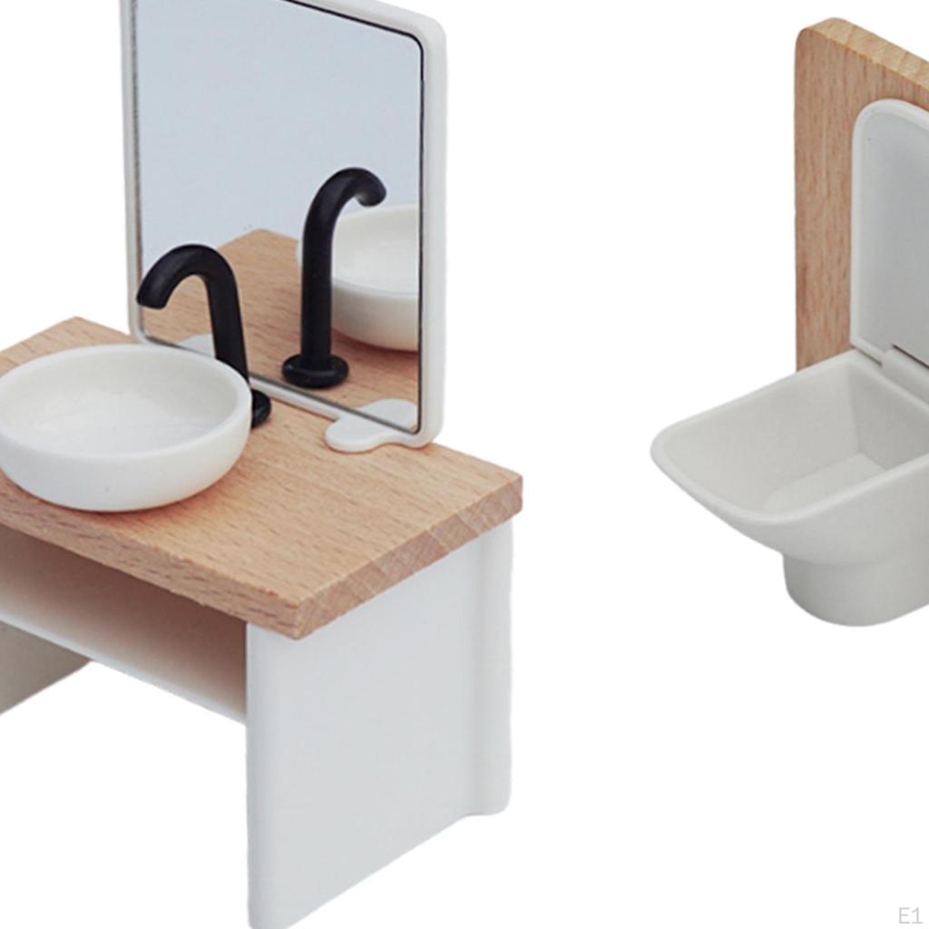 4 Pieces 1/12 Dollhouse Bathroom Set Toilet Pretend Play Toys Simulation Classic Ornaments Wash