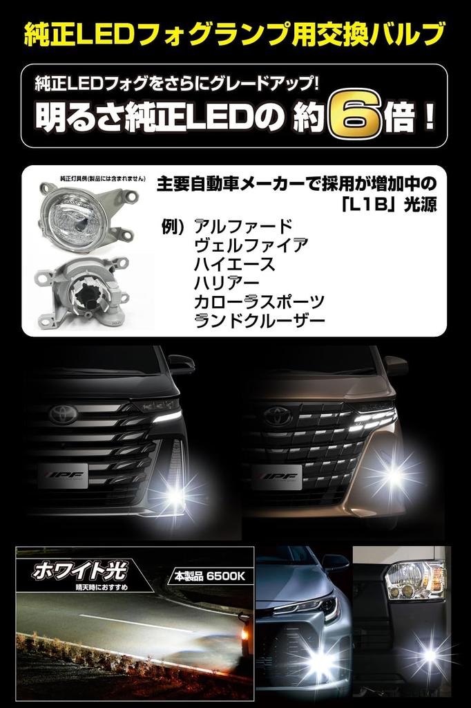 IPF Fog Lamp, LED for Cars, L1B, 5000lm, 6500K, White, For , Pack of