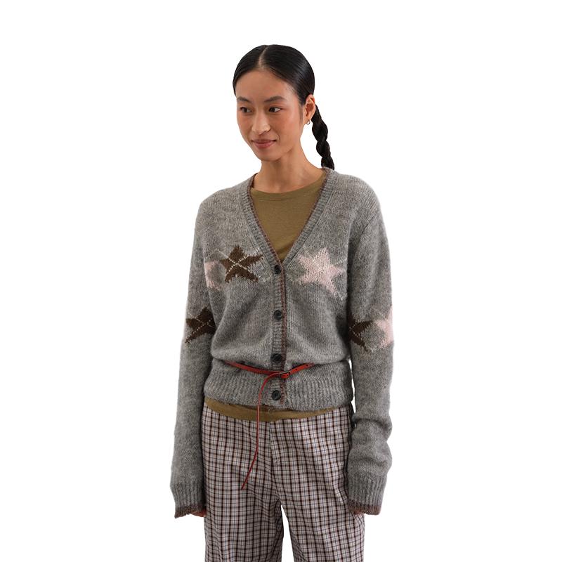 

GREEN BELT V-Neck Star Knit Cardigan M