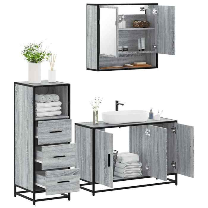 VidaXL Ensemble de meubles de salle de bain 3 pcs Sonoma gris, armoire de salle de bain, armoire de rangement de toilette, 3301043