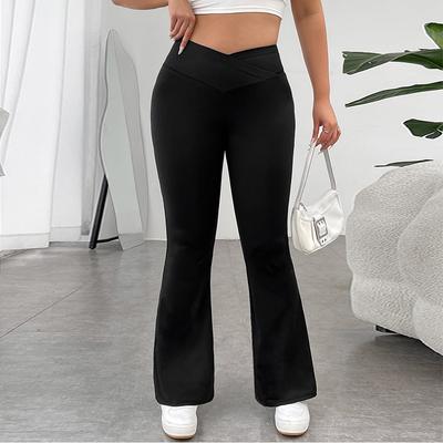 Plus Size Women's V-waist Casual Trousers High-waisted Hip-enhancing Thin Micro-flared Trousers Draped Wide-leg Trousers