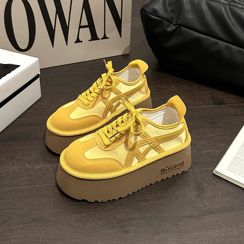 Versatile casual thick-soled height-increasing muffin shoes for women's 2025 spring and summer new Korean version of height-increasing and thin lace-u