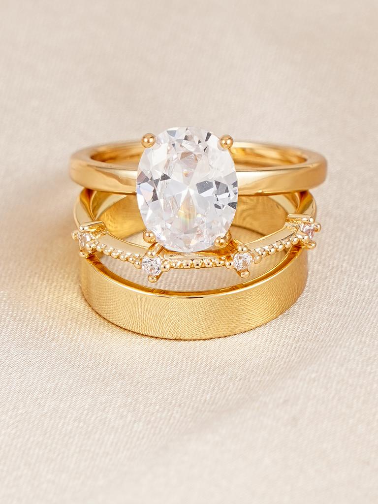 3pcs Elegant Cubic Zirconia Inlaid Ring Set, Jewelry Accessories Suitable For Women To Wear At Weddings, Parties And Gatherings,
