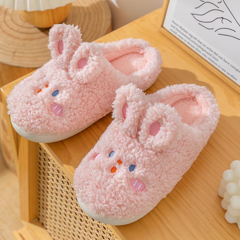 2025 Women's Fashion Thick-Soled Plush Cotton Slippers - Cartoon Rabbit Design for Warm Autumn/Winter