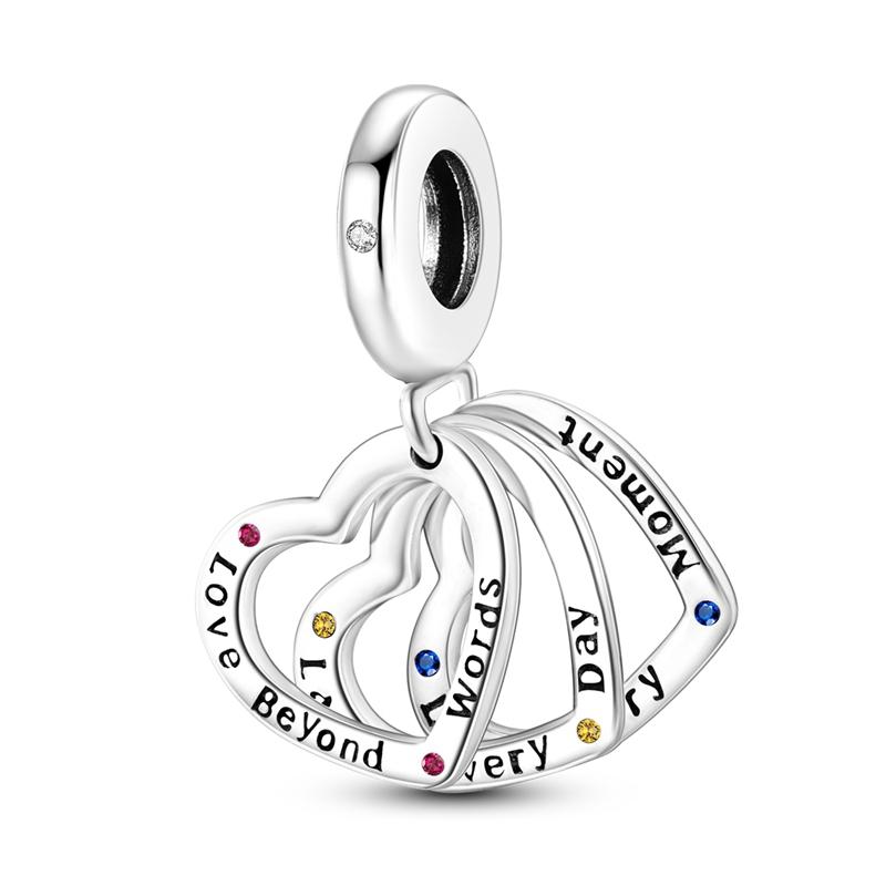 Copper Sparkling Heart Charm Pendant Beads Fit Original Bracelet For Women Valentine Day Jewelry Making Gifts