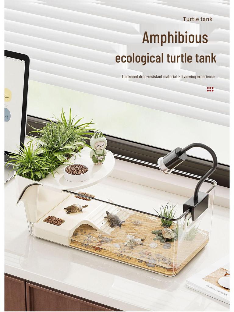 Turtle & Small Reptile Breeding Tank with Sunning Platform - Ecological Desktop Landscaping for Living Room