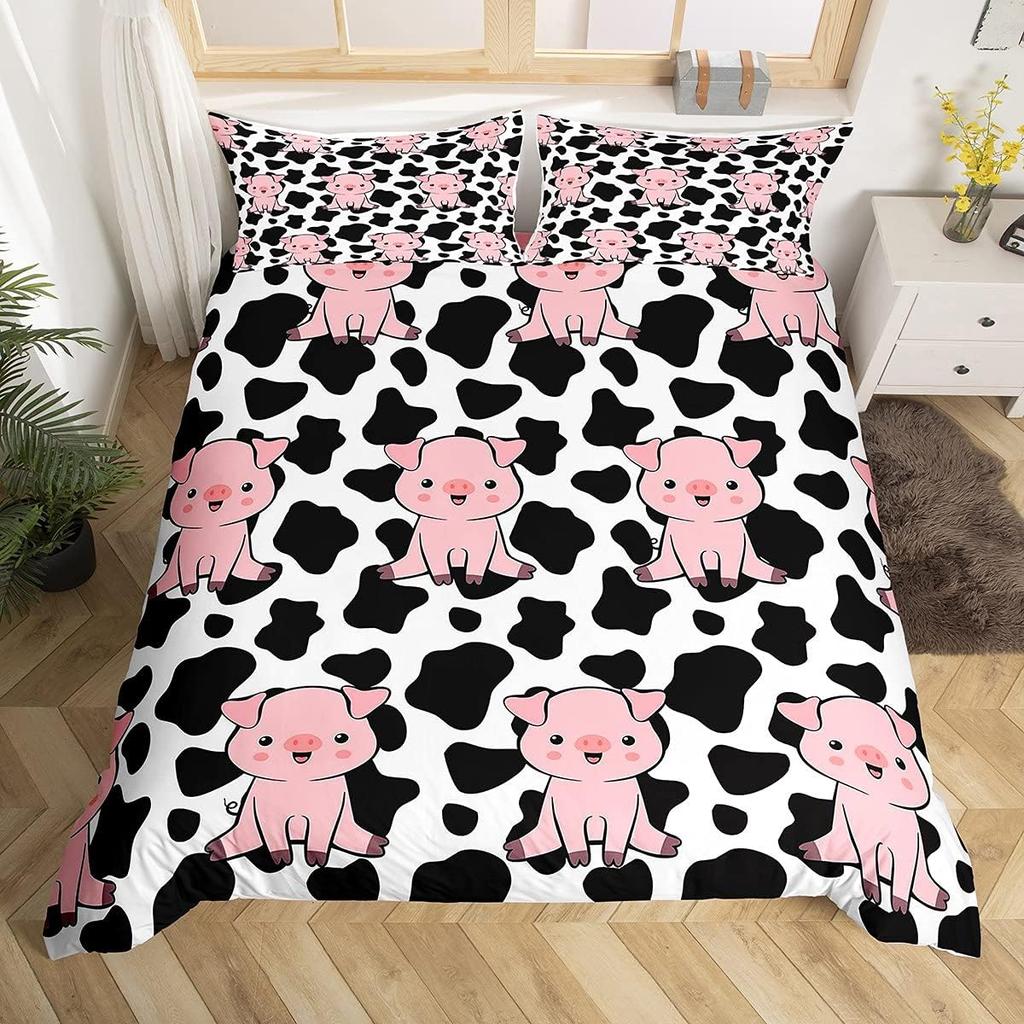 Pig Duvet Cover Kids Cute Pink Pig Farm Animal Comforter Cover With Zipper Closure Boys Girls Cartoon Farm Animal Bedding Sets