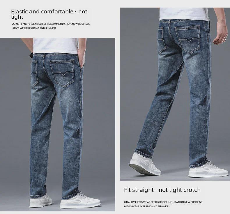 Męskie jeansy retro ze streczem o prostym kroju z merceryzowanej bawełny