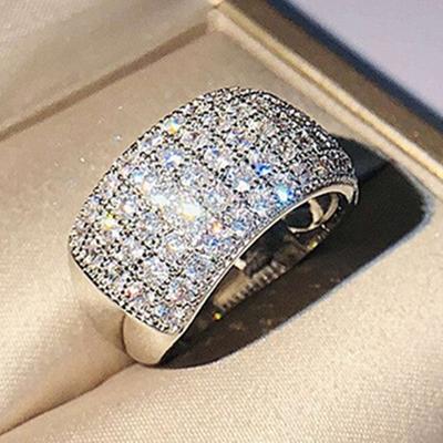 Huitan Luxury Paved CZ Sparkling Women's Rings for Wedding High Quality Silver Color Wide Ring Engagement Party Fashion Jewelry