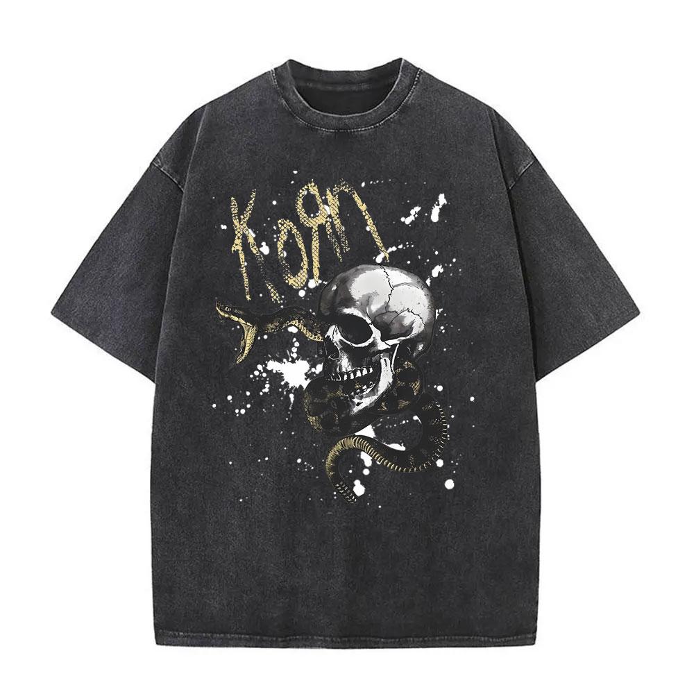 Washed Vintage Rock Band Korn Follow The Leader Double Sided Print Tshirt Rare Nu Metal Music Tees Men Gothic Oversized T Shirt