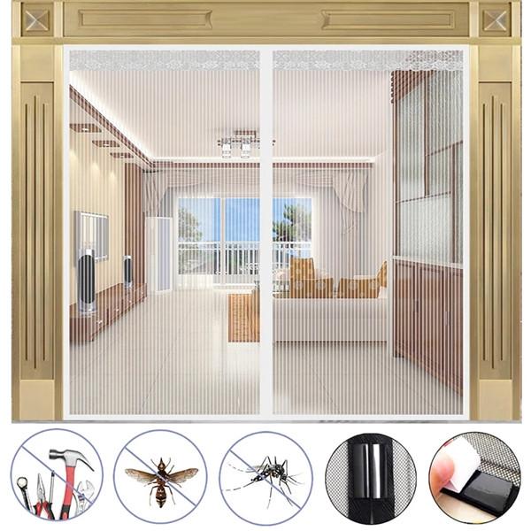 Big Size Magnetic Screen Door, Easy-install Strong Magnets Anti Mosquito Fly Curtain with Reinforced Hook & Loop for Kitchen, Living Room