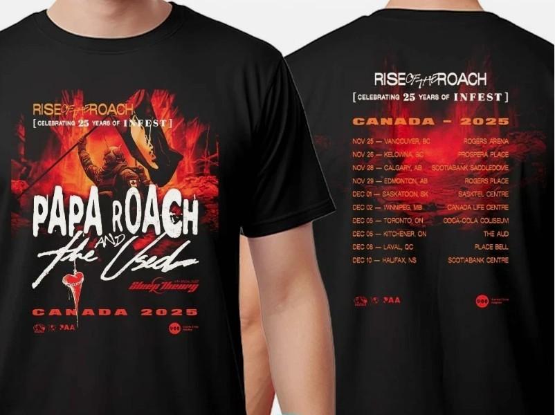 Papa Roach x The Used Rise Of The Roach Canada Tour 2025 Two Sided Tee XL
