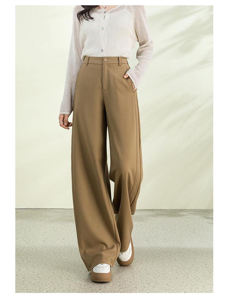 2026 Spring Collection Women's High-Waisted Slim Wide-Leg Pants - Sheep Wool Lyocell Blend, Draped Design, Versatile for Commute
