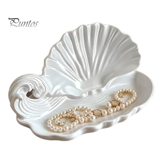 Vassoio porta Aromaterapia Stampa 3D Conchiglia Onda Vassoio Portagioie, Piatto Organizer Bianco Perlescente, Elegante Porta Anelli Accessorio Comodino Camera da Letto Oggetto Decorativo