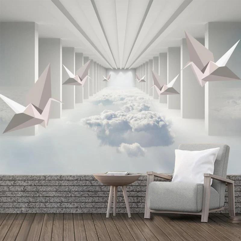Geometric Space 3d Wallpaper Sky White Cloud Wall Murals Home Decor Background Mural For Living Room Bedroom
