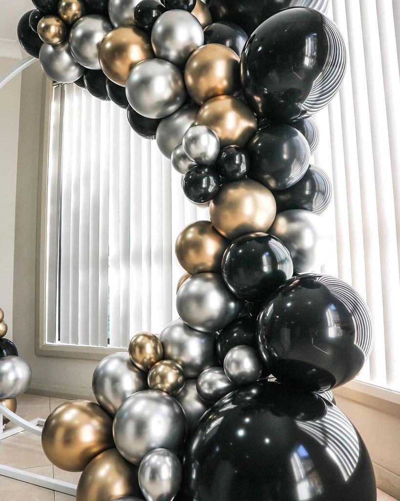 Black Gold And Silver Latex Balloon Birthday Party Balloon Chain Set Room Decoration