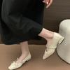 Fashion Crystal Mid Heels Ballet Shoes Women Bow Marie Janes Sandals Square Toe 2025 Trend Summer Loafers Dress Party Sandalias Mujer
