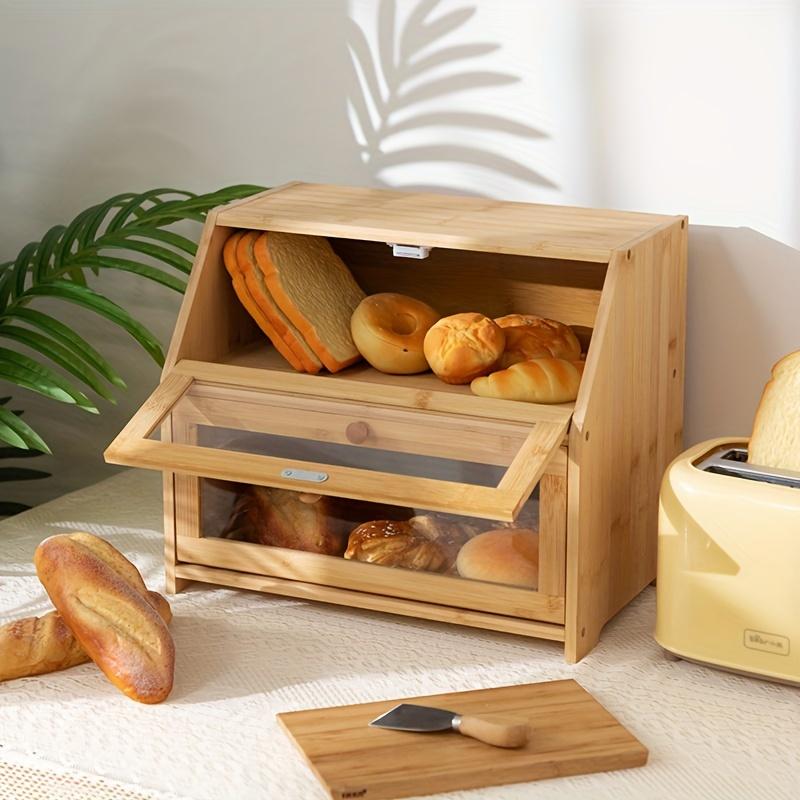 Caja de Pan Magnética de Bambú con Tapa - Reutilizable, Organizador Cuadrado de Almacenamiento para Cocina en Encimera