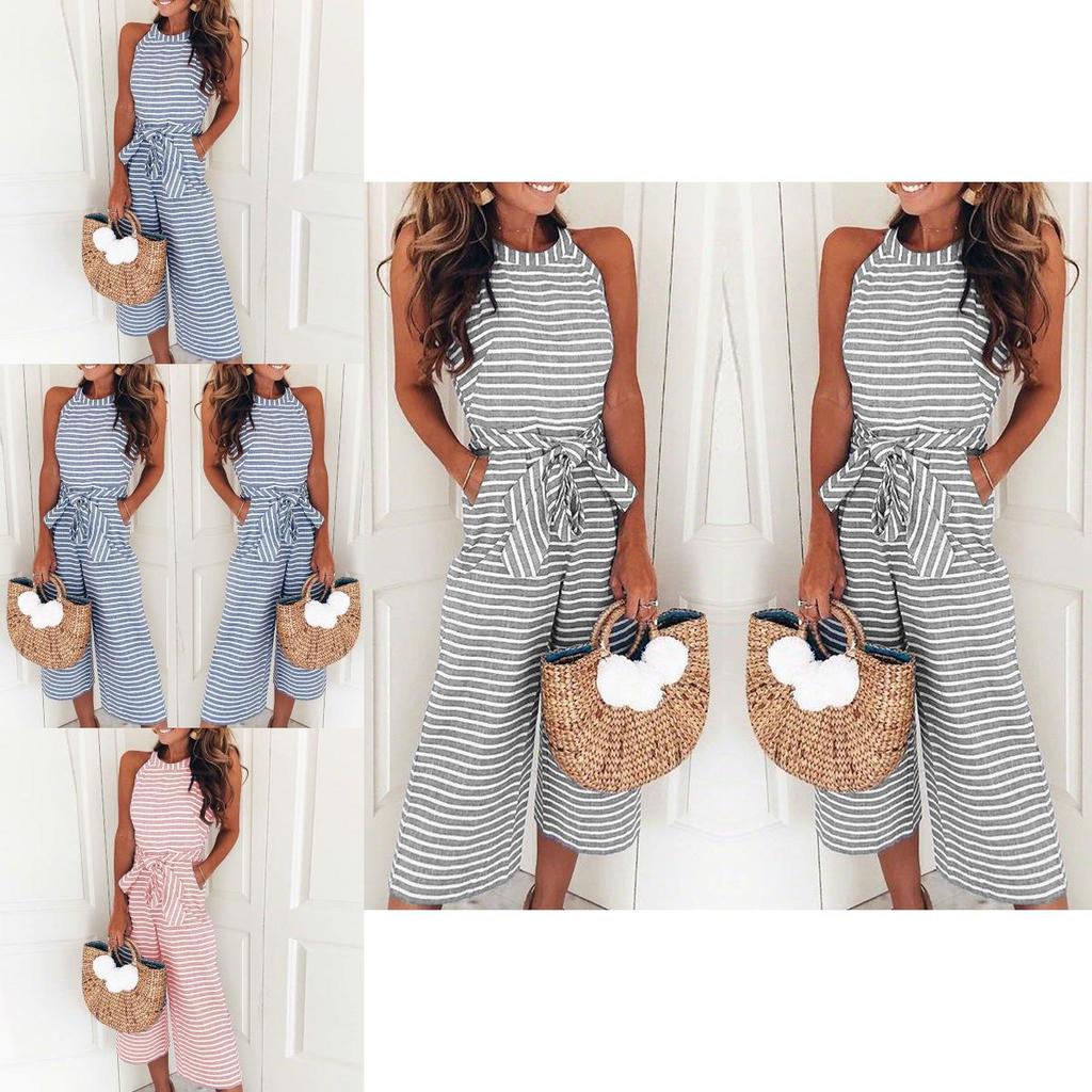 Stylish Womens Summer Striped Wide Leg Holiday Jumpsuits Playsuits Elegant Culotte Ideal For Any Occasion