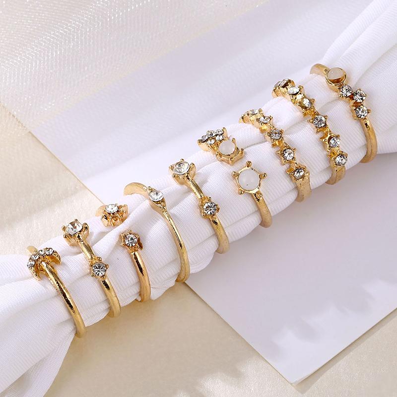 9Pcs Vintage Crystal Star Moon Rings Set Women Boho Finger Ring Fashion Jewelry